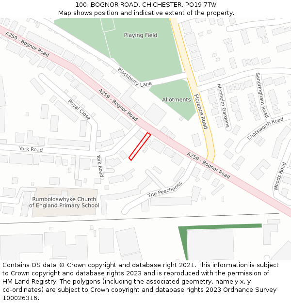 100, BOGNOR ROAD, CHICHESTER, PO19 7TW: Location map and indicative extent of plot