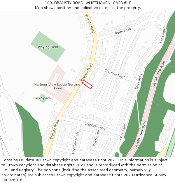 100, BRANSTY ROAD, WHITEHAVEN, CA28 6HF: Location map and indicative extent of plot