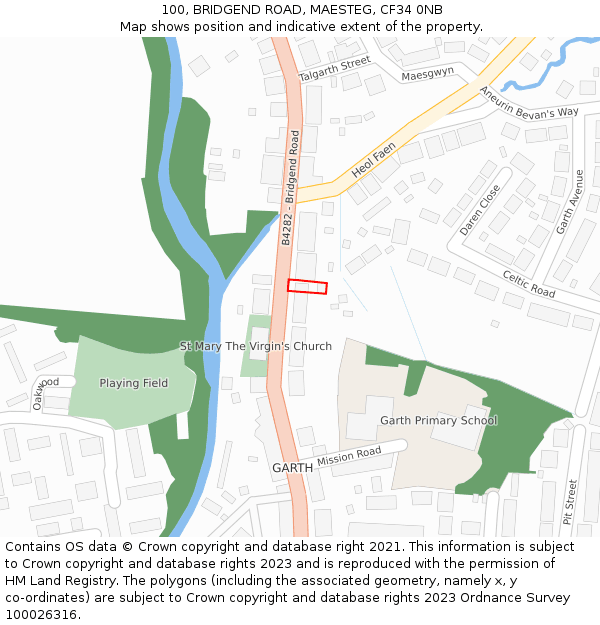 100, BRIDGEND ROAD, MAESTEG, CF34 0NB: Location map and indicative extent of plot