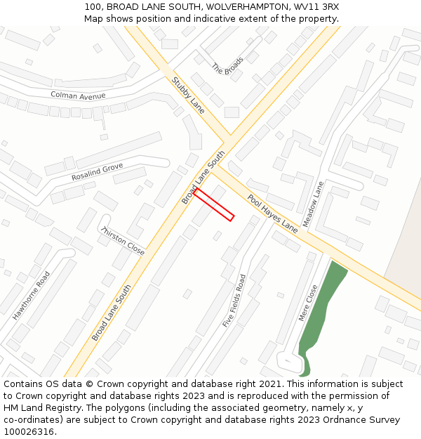 100, BROAD LANE SOUTH, WOLVERHAMPTON, WV11 3RX: Location map and indicative extent of plot