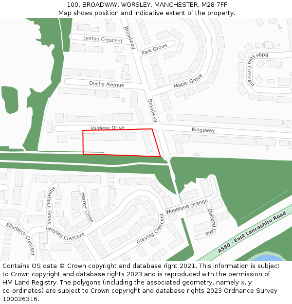 100, BROADWAY, WORSLEY, MANCHESTER, M28 7FF: Location map and indicative extent of plot