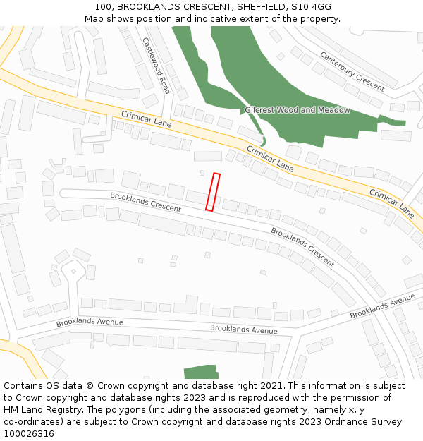 100, BROOKLANDS CRESCENT, SHEFFIELD, S10 4GG: Location map and indicative extent of plot
