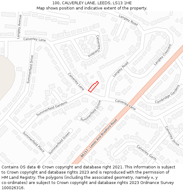 100, CALVERLEY LANE, LEEDS, LS13 1HE: Location map and indicative extent of plot