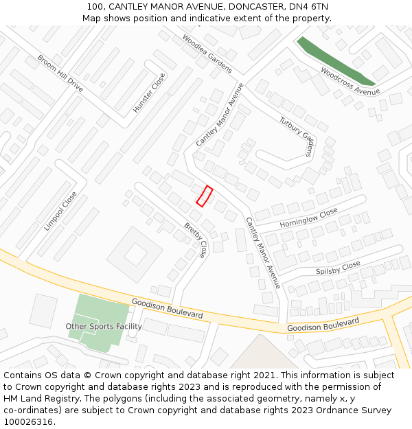 100, CANTLEY MANOR AVENUE, DONCASTER, DN4 6TN: Location map and indicative extent of plot