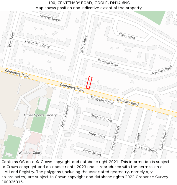 100, CENTENARY ROAD, GOOLE, DN14 6NS: Location map and indicative extent of plot