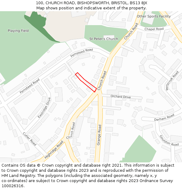 100, CHURCH ROAD, BISHOPSWORTH, BRISTOL, BS13 8JX: Location map and indicative extent of plot