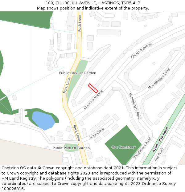 100, CHURCHILL AVENUE, HASTINGS, TN35 4LB: Location map and indicative extent of plot