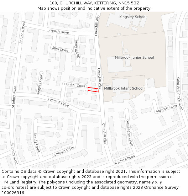 100, CHURCHILL WAY, KETTERING, NN15 5BZ: Location map and indicative extent of plot
