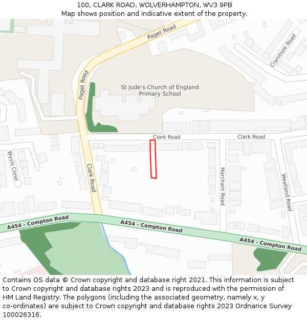 100, CLARK ROAD, WOLVERHAMPTON, WV3 9PB: Location map and indicative extent of plot