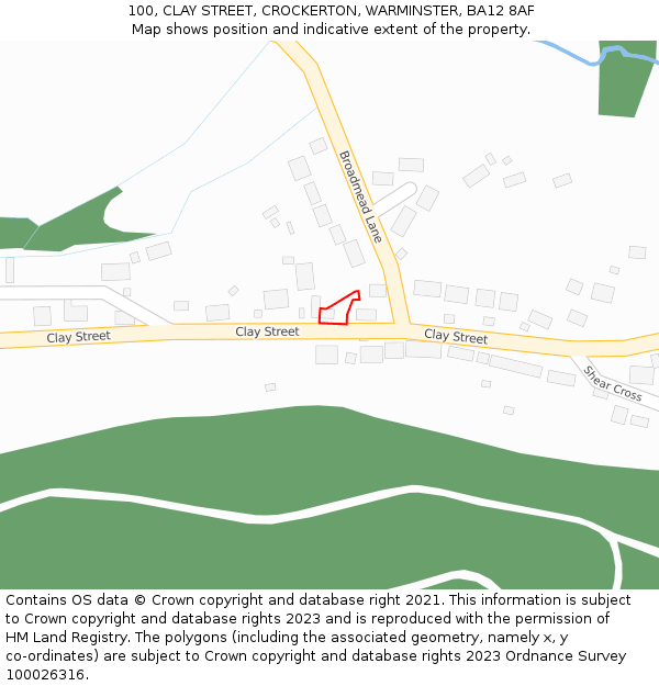 100, CLAY STREET, CROCKERTON, WARMINSTER, BA12 8AF: Location map and indicative extent of plot