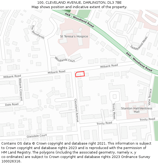 100, CLEVELAND AVENUE, DARLINGTON, DL3 7BE: Location map and indicative extent of plot