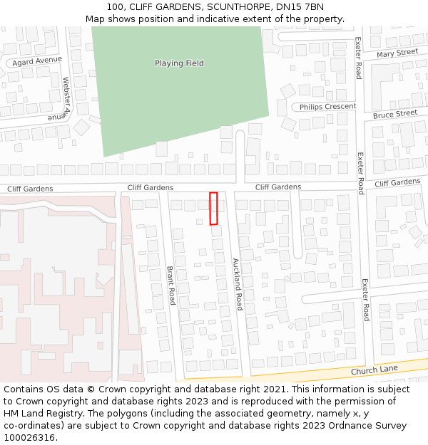 100, CLIFF GARDENS, SCUNTHORPE, DN15 7BN: Location map and indicative extent of plot