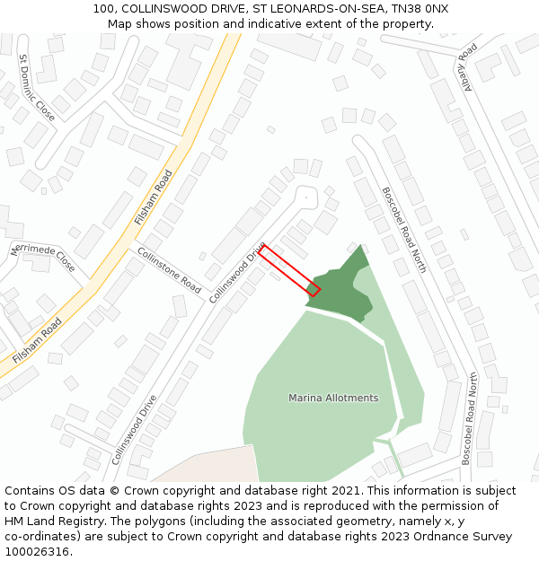 100, COLLINSWOOD DRIVE, ST LEONARDS-ON-SEA, TN38 0NX: Location map and indicative extent of plot