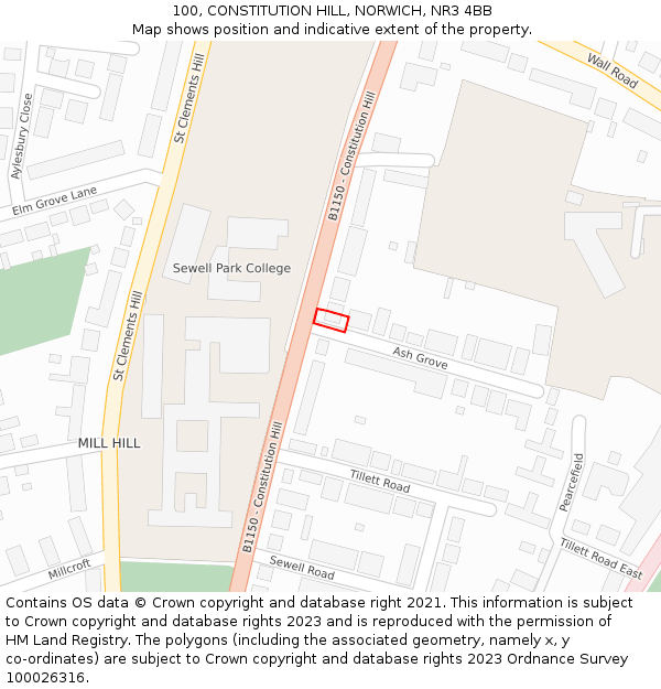 100, CONSTITUTION HILL, NORWICH, NR3 4BB: Location map and indicative extent of plot