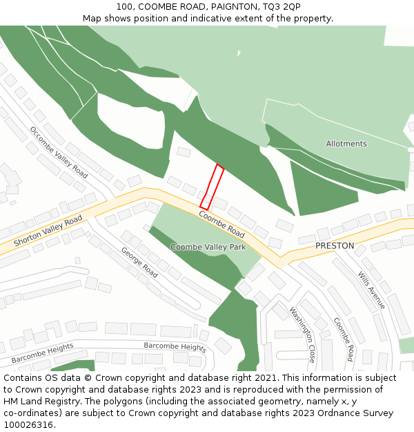 100, COOMBE ROAD, PAIGNTON, TQ3 2QP: Location map and indicative extent of plot