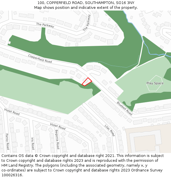 100, COPPERFIELD ROAD, SOUTHAMPTON, SO16 3NY: Location map and indicative extent of plot
