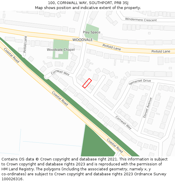 100, CORNWALL WAY, SOUTHPORT, PR8 3SJ: Location map and indicative extent of plot