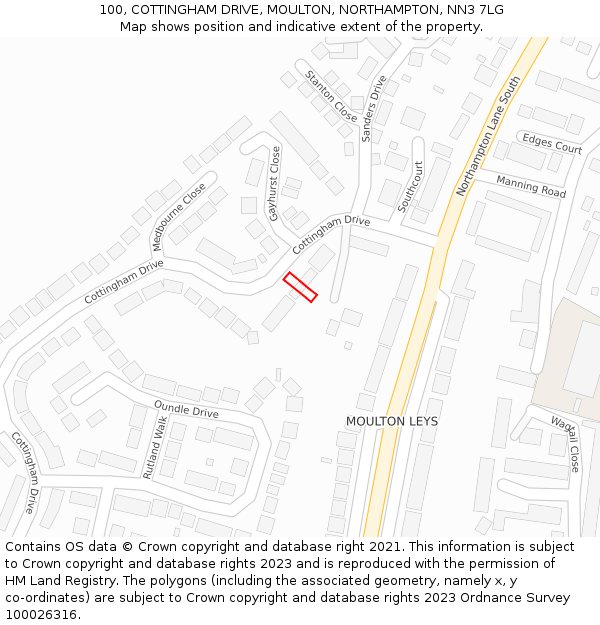 100, COTTINGHAM DRIVE, MOULTON, NORTHAMPTON, NN3 7LG: Location map and indicative extent of plot
