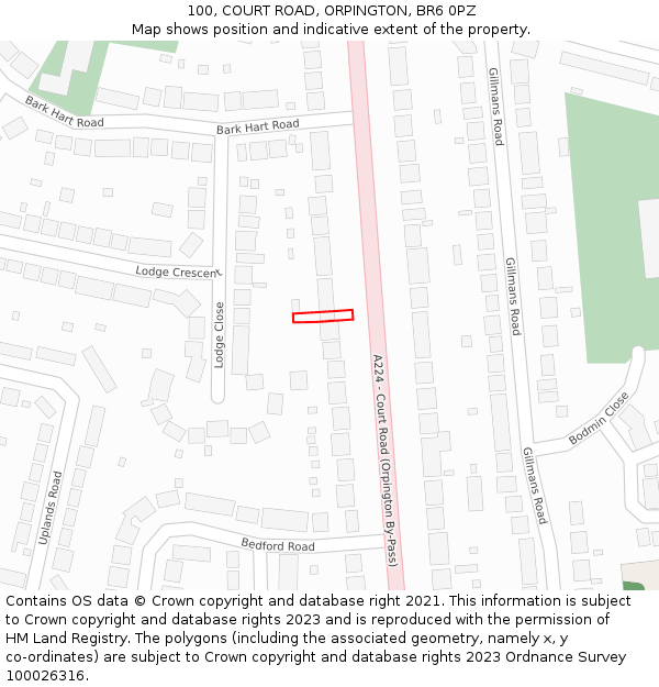 100, COURT ROAD, ORPINGTON, BR6 0PZ: Location map and indicative extent of plot