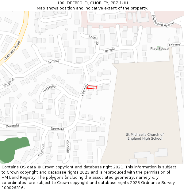 100, DEERFOLD, CHORLEY, PR7 1UH: Location map and indicative extent of plot