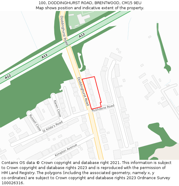 100, DODDINGHURST ROAD, BRENTWOOD, CM15 9EU: Location map and indicative extent of plot