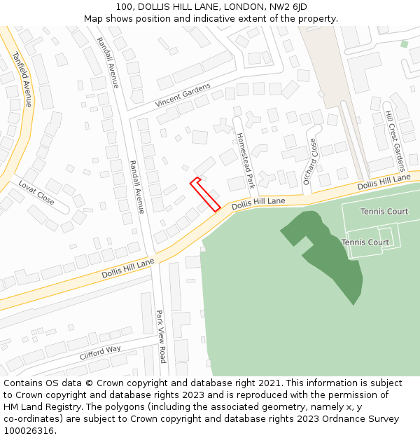 100, DOLLIS HILL LANE, LONDON, NW2 6JD: Location map and indicative extent of plot