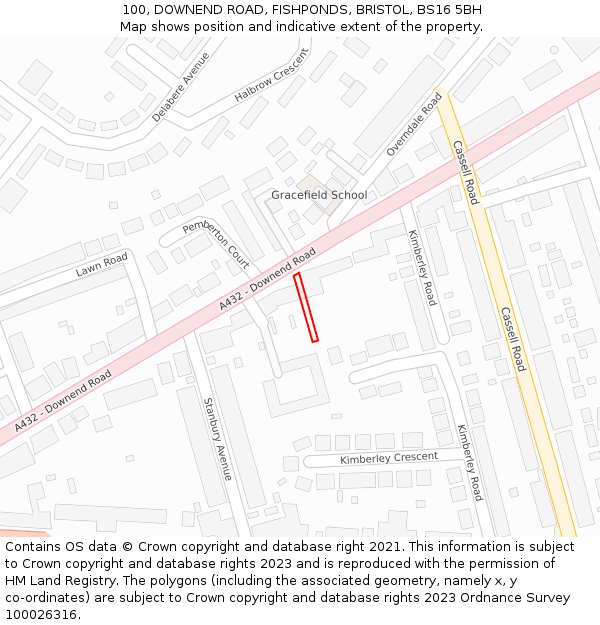 100, DOWNEND ROAD, FISHPONDS, BRISTOL, BS16 5BH: Location map and indicative extent of plot