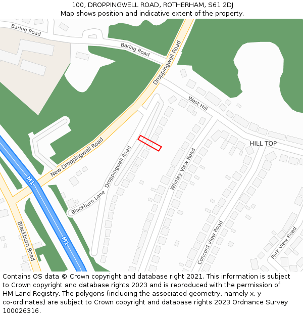 100, DROPPINGWELL ROAD, ROTHERHAM, S61 2DJ: Location map and indicative extent of plot