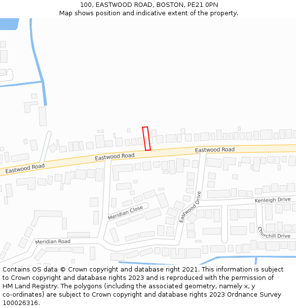 100, EASTWOOD ROAD, BOSTON, PE21 0PN: Location map and indicative extent of plot