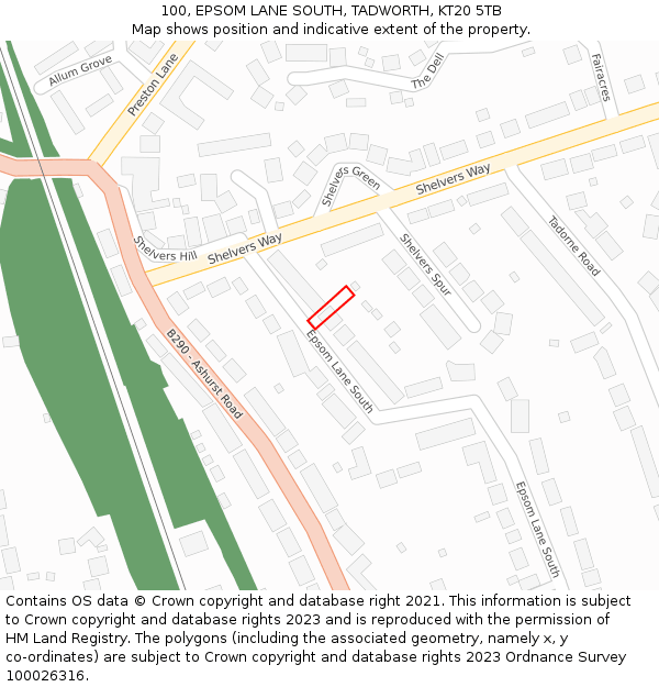 100, EPSOM LANE SOUTH, TADWORTH, KT20 5TB: Location map and indicative extent of plot