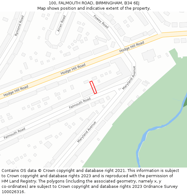 100, FALMOUTH ROAD, BIRMINGHAM, B34 6EJ: Location map and indicative extent of plot