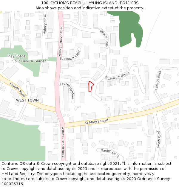 100, FATHOMS REACH, HAYLING ISLAND, PO11 0RS: Location map and indicative extent of plot