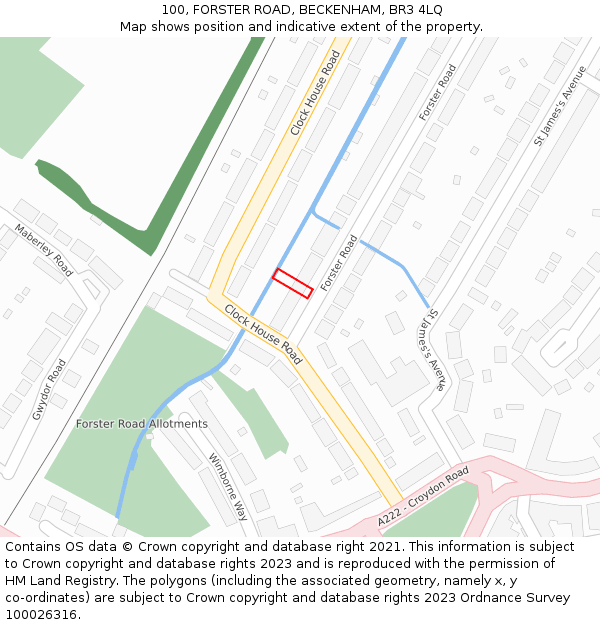 100, FORSTER ROAD, BECKENHAM, BR3 4LQ: Location map and indicative extent of plot