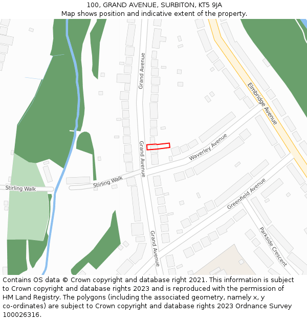 100, GRAND AVENUE, SURBITON, KT5 9JA: Location map and indicative extent of plot