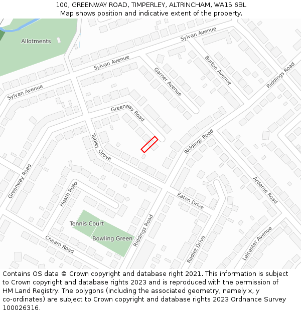 100, GREENWAY ROAD, TIMPERLEY, ALTRINCHAM, WA15 6BL: Location map and indicative extent of plot