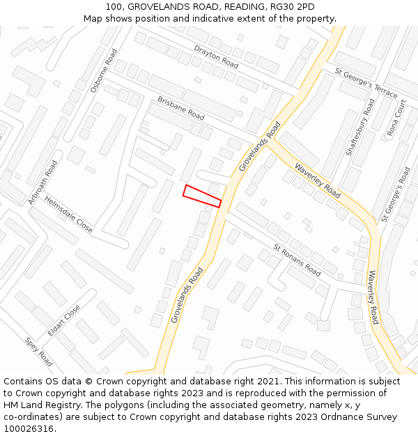 100, GROVELANDS ROAD, READING, RG30 2PD: Location map and indicative extent of plot