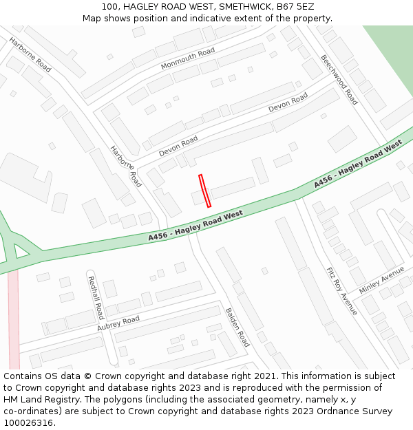 100, HAGLEY ROAD WEST, SMETHWICK, B67 5EZ: Location map and indicative extent of plot