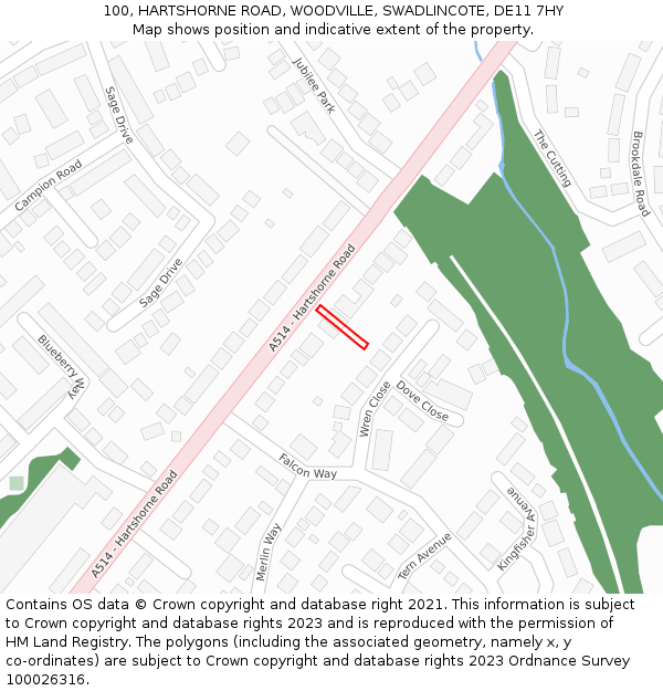 100, HARTSHORNE ROAD, WOODVILLE, SWADLINCOTE, DE11 7HY: Location map and indicative extent of plot