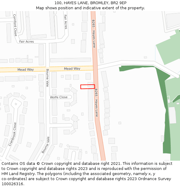 100, HAYES LANE, BROMLEY, BR2 9EP: Location map and indicative extent of plot