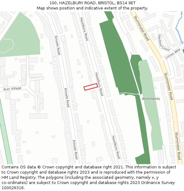 100, HAZELBURY ROAD, BRISTOL, BS14 9ET: Location map and indicative extent of plot