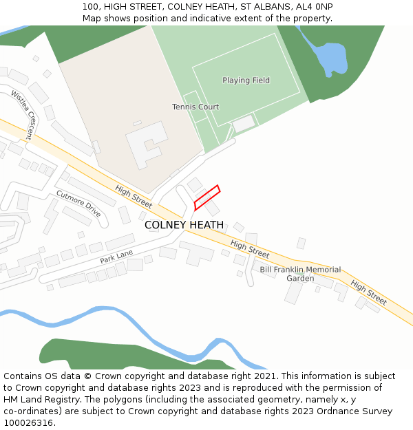 100, HIGH STREET, COLNEY HEATH, ST ALBANS, AL4 0NP: Location map and indicative extent of plot
