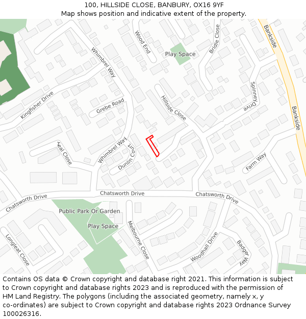 100, HILLSIDE CLOSE, BANBURY, OX16 9YF: Location map and indicative extent of plot