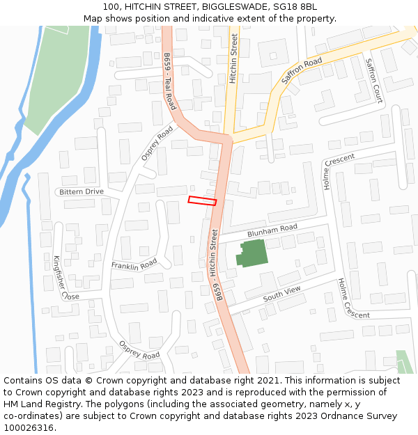 100, HITCHIN STREET, BIGGLESWADE, SG18 8BL: Location map and indicative extent of plot