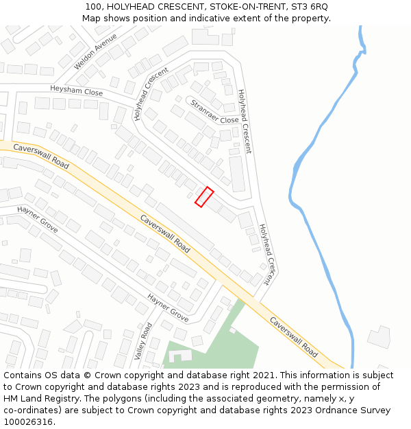 100, HOLYHEAD CRESCENT, STOKE-ON-TRENT, ST3 6RQ: Location map and indicative extent of plot