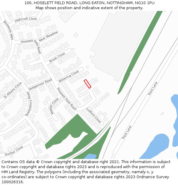 100, HOSELETT FIELD ROAD, LONG EATON, NOTTINGHAM, NG10 1PU: Location map and indicative extent of plot