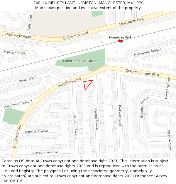 100, HUMPHREY LANE, URMSTON, MANCHESTER, M41 9PS: Location map and indicative extent of plot