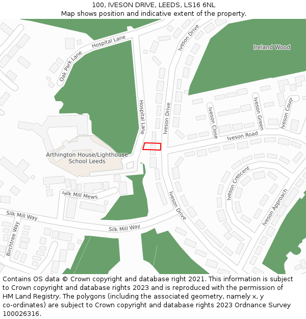 100, IVESON DRIVE, LEEDS, LS16 6NL: Location map and indicative extent of plot