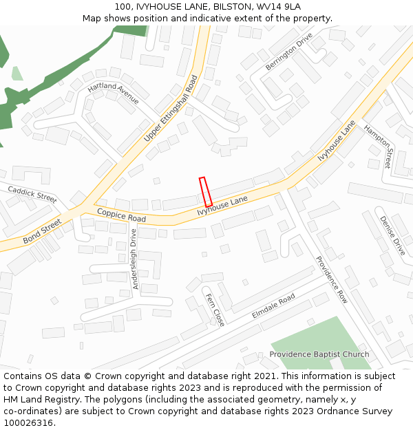 100, IVYHOUSE LANE, BILSTON, WV14 9LA: Location map and indicative extent of plot