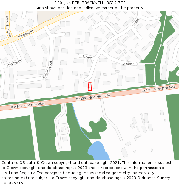 100, JUNIPER, BRACKNELL, RG12 7ZF: Location map and indicative extent of plot