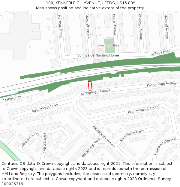 100, KENNERLEIGH AVENUE, LEEDS, LS15 8RY: Location map and indicative extent of plot